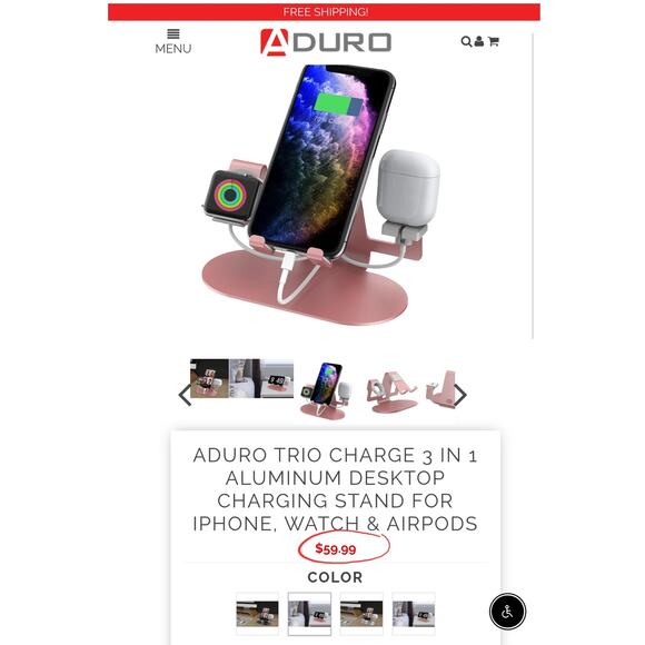 ALUMINUM 3 IN 1 CHARGING STAND FOR IPHONE, WATCH, & AIRPODS ADURO TRIO ROSE GOLD - Picture 5 of 6